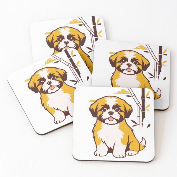 Item preview, Cute Shih Tzu Puppy Art with Gold Bamboo Elements designed and sold by BLUESKY11a.