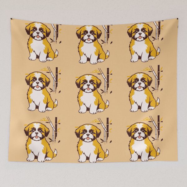 Item preview, Cute Shih Tzu Puppy Art with Gold Bamboo Elements designed and sold by BLUESKY11a.
