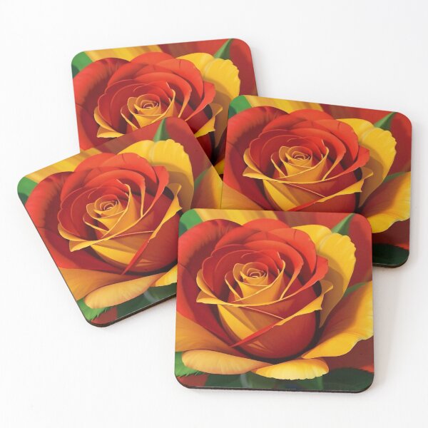 Item preview, Fiery Sunset Rose - Vibrant Red and Gold Floral Illustration designed and sold by Serene Strokes Art.