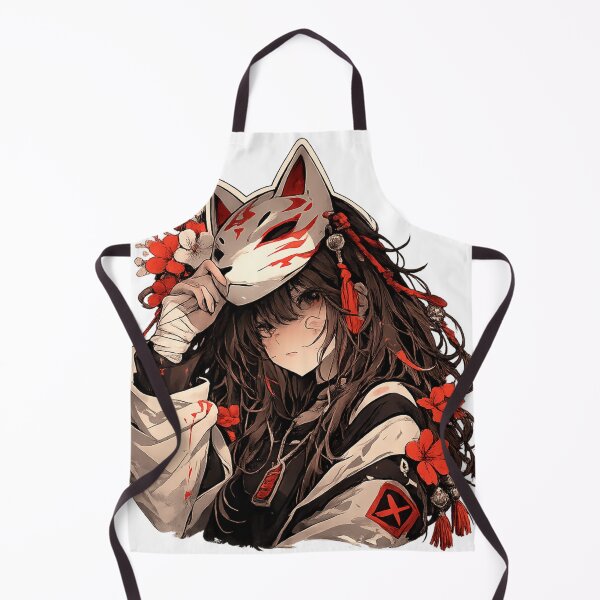 Item preview, Kitsune Mask Anime Girl – Japanese Aesthetic Fox Mask Art, Dark Red Floral Illustration designed and sold by Sticker Hubs.