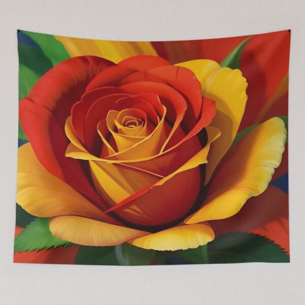 Item preview, Fiery Sunset Rose - Vibrant Red and Gold Floral Illustration designed and sold by Serene Strokes Art.