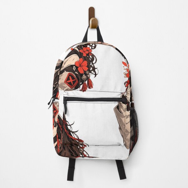 Item preview, Kitsune Mask Anime Girl – Japanese Aesthetic Fox Mask Art, Dark Red Floral Illustration designed and sold by Sticker Hubs.