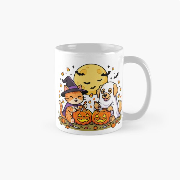 Item preview, Cute Cat Witch & Ghost Puppy – Kawaii Halloween Pumpkin Carving Pets designed and sold by Furfolkz.