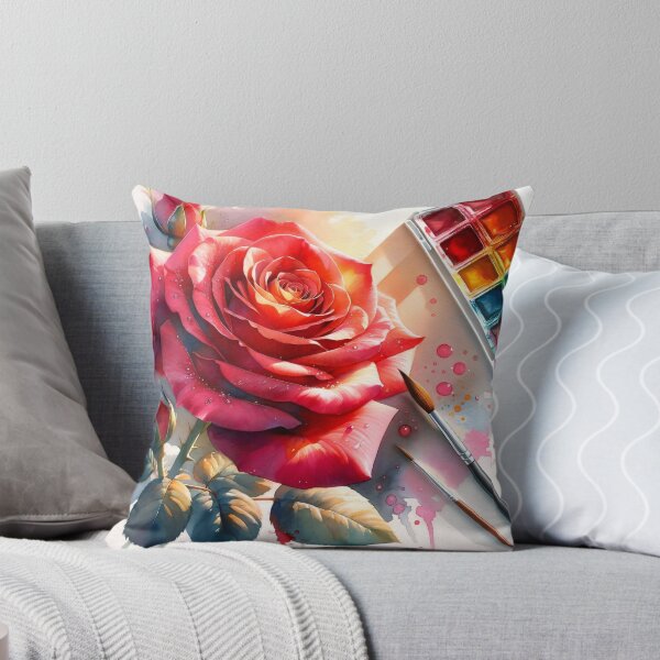 Item preview, Artist's Desk - Radiant Red Watercolor Rose with Paint Palette designed and sold by Serene Strokes Art.