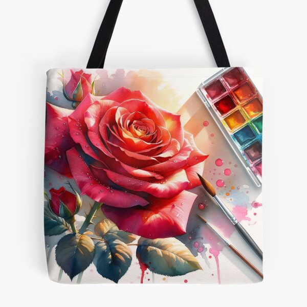 Item preview, Artist's Desk - Radiant Red Watercolor Rose with Paint Palette designed and sold by Serene Strokes Art.