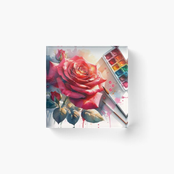 Item preview, Artist's Desk - Radiant Red Watercolor Rose with Paint Palette designed and sold by Serene Strokes Art.