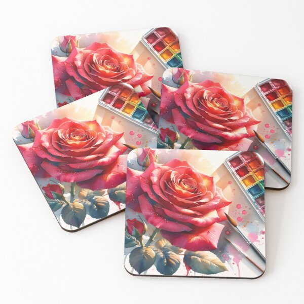 Item preview, Artist's Desk - Radiant Red Watercolor Rose with Paint Palette designed and sold by Serene Strokes Art.