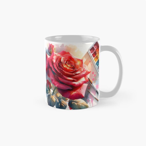 Item preview, Artist's Desk - Radiant Red Watercolor Rose with Paint Palette designed and sold by Serene Strokes Art.