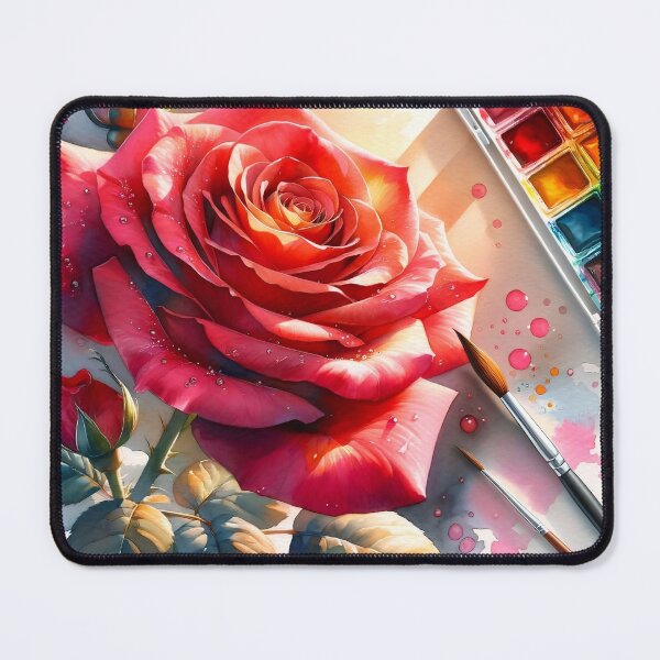 Item preview, Artist's Desk - Radiant Red Watercolor Rose with Paint Palette designed and sold by Serene Strokes Art.