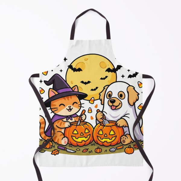 Item preview, Cute Cat Witch & Ghost Puppy – Kawaii Halloween Pumpkin Carving Pets designed and sold by Furfolkz.