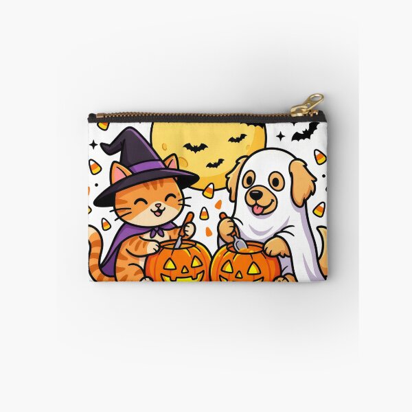 Item preview, Cute Cat Witch & Ghost Puppy – Kawaii Halloween Pumpkin Carving Pets designed and sold by Furfolkz.