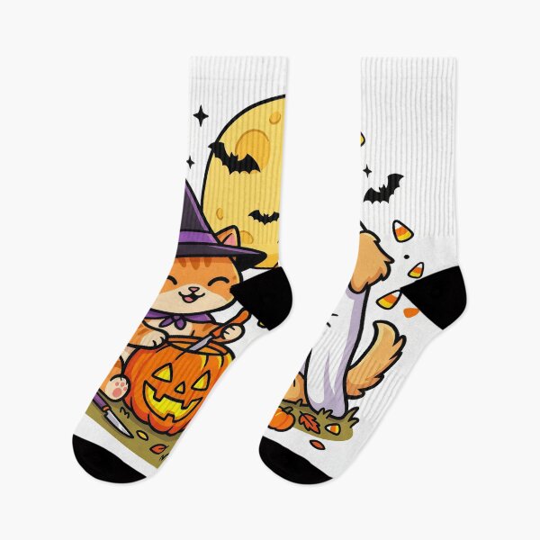 Item preview, Cute Cat Witch & Ghost Puppy – Kawaii Halloween Pumpkin Carving Pets designed and sold by Furfolkz.