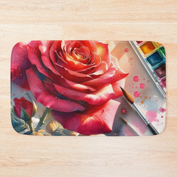 Item preview, Artist's Desk - Radiant Red Watercolor Rose with Paint Palette designed and sold by Serene Strokes Art.