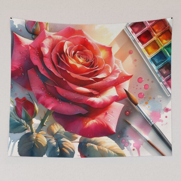Item preview, Artist's Desk - Radiant Red Watercolor Rose with Paint Palette designed and sold by Serene Strokes Art.