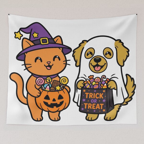 Item preview, Cute Halloween Cat Witch & Ghost Dog – Trick or Treat Kawaii Pet Candy Design designed and sold by Furfolkz.