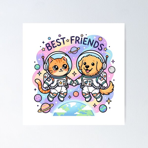 Item preview, Best Friends Space Cat & Dog Astronaut – Cute Kawaii Galaxy Pet Friendship Design designed and sold by Furfolkz.