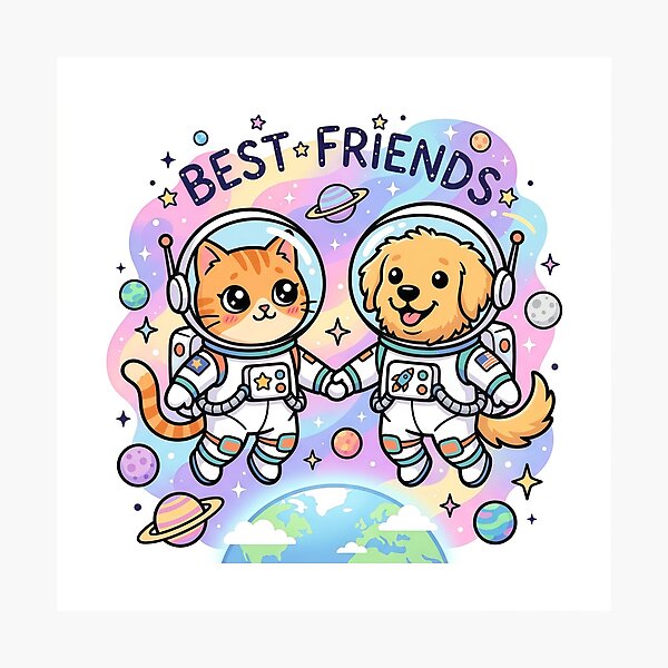 Item preview, Best Friends Space Cat & Dog Astronaut – Cute Kawaii Galaxy Pet Friendship Design designed and sold by Furfolkz.