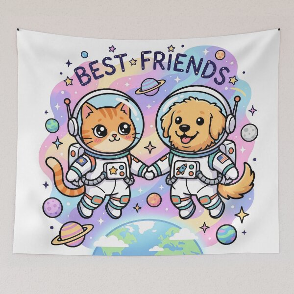 Item preview, Best Friends Space Cat & Dog Astronaut – Cute Kawaii Galaxy Pet Friendship Design designed and sold by Furfolkz.