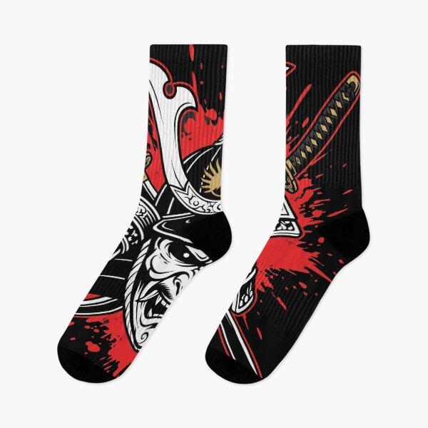 Item preview, Japanese Samurai Oni Mask Art - Warrior Helmet with Crossed Swords and Red Ink Splatter - Bushido Spirit Graphic Tee designed and sold by seven things shop.