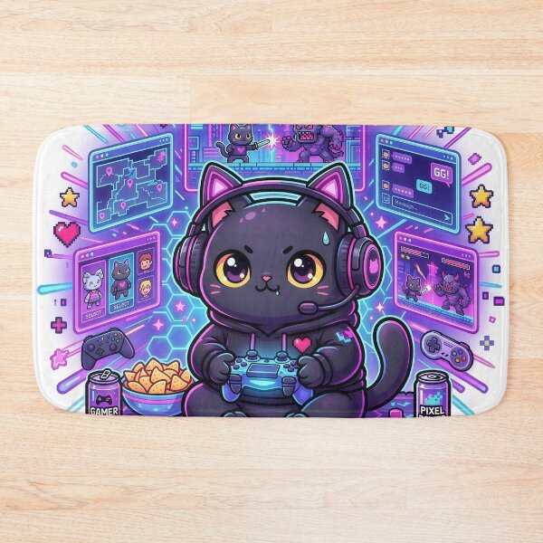 Item preview, Kawaii Gamer Cat – Cute Neon Gaming Kitty Pixel Gamer Aesthetic Design designed and sold by Furfolkz.