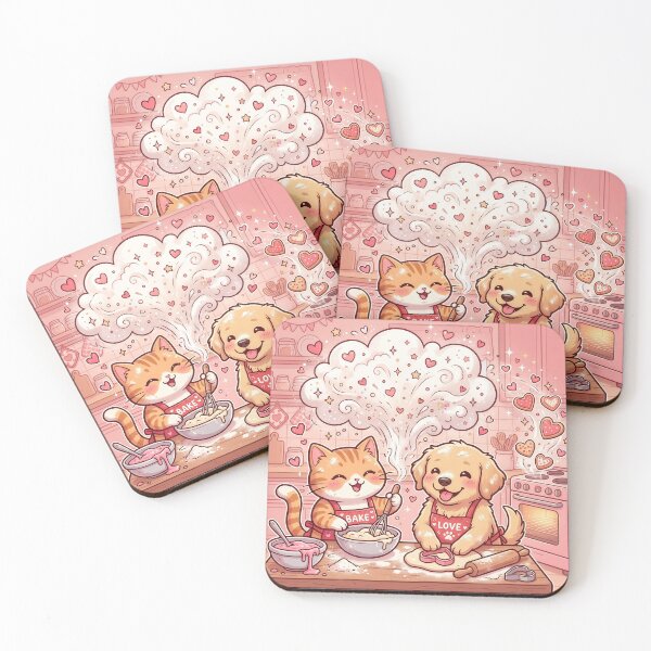 Item preview, Cute Cat & Dog Baking Cookies – Kawaii Valentine Kitchen Pets Love Design designed and sold by Furfolkz.