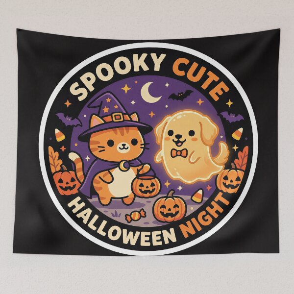 Item preview, Spooky Cute Halloween Cat & Ghost Dog – Kawaii Trick or Treat Night Design designed and sold by Furfolkz.