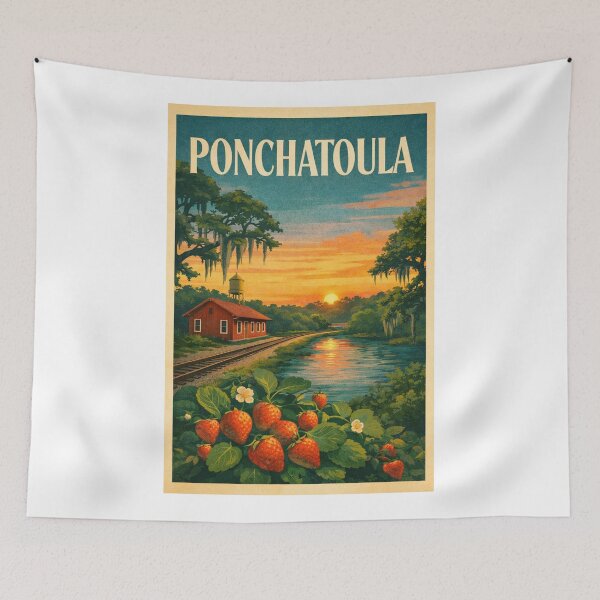 Item preview, Ponchatoula Tangipahoa Parish Louisiana Strawberry Fields Sunset Rail Scene designed and sold by Aryabek.