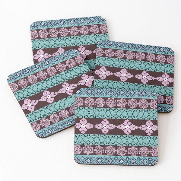 Item preview, A magnificent tapestry tradition indigo ikat , delicate lavender pink palmetteson fields of chocolate and aqua.lav designed and sold by AdesignbyG.
