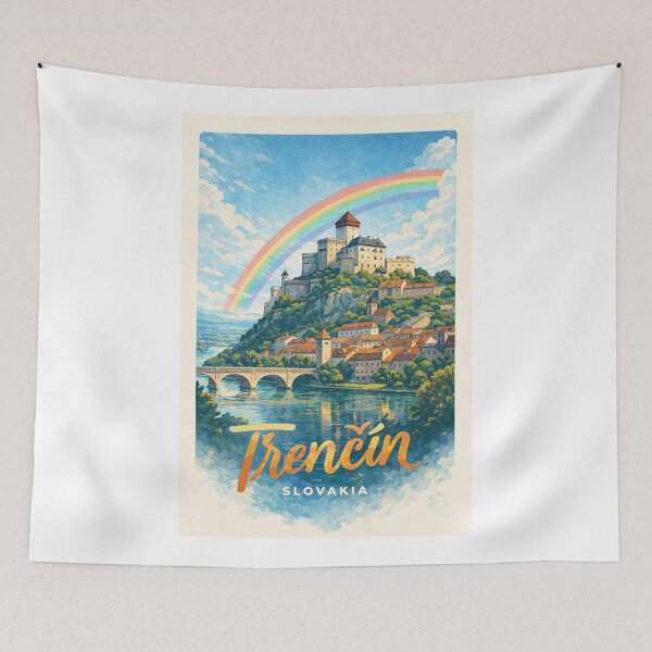 Item preview, Trencin Castle Vah River Slovakia Historic Town Skyline designed and sold by Aryabek.