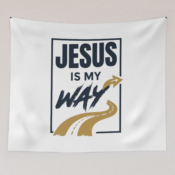 Artikelvorschau, Christliches T-Shirt- und Aufkleberdesign: „Jesus ist mein Weg“ – Modernes Bibelzitat, inspirierende Grafik mit Glaubensbezug, religiöses Streetwear-Design entworfen und verkauft von Billium Halder.
