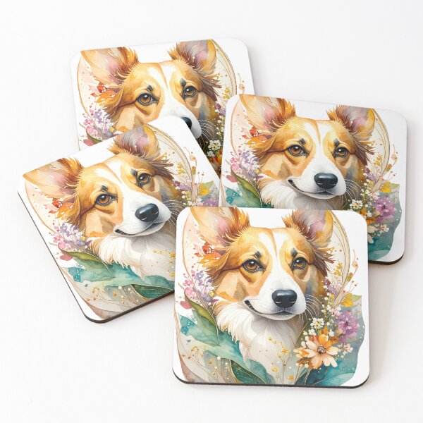 Item preview, Watercolor Corgi Portrait Floral Flowers Painterly Dog Art designed and sold by icemanphotos.