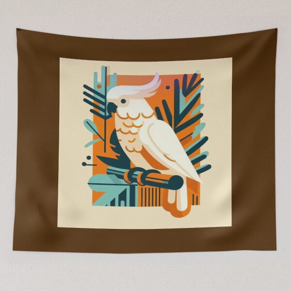 Item preview, Geometric white cockatoo retro art designed and sold by NivyasArtistry.