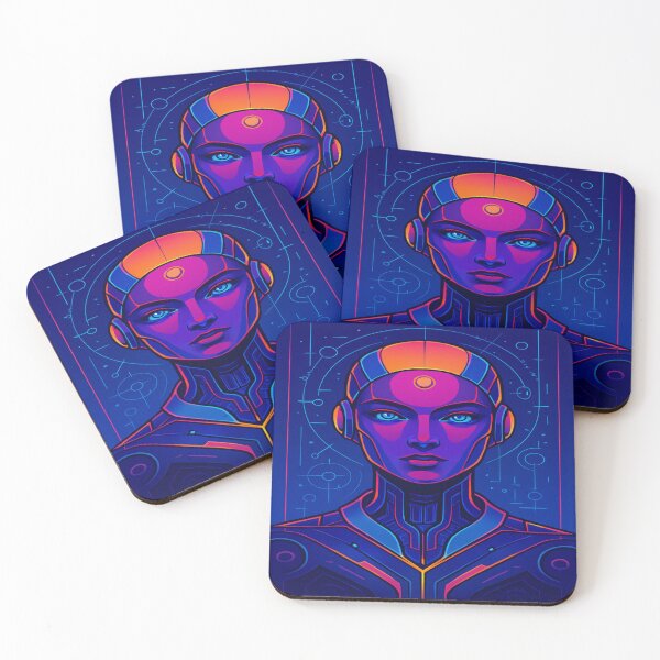 Item preview, Neural Core – Cyberpunk AI Guardian Neon Portrait designed and sold by AlgorithmiaArt.