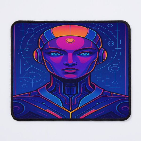 Item preview, Neural Core – Cyberpunk AI Guardian Neon Portrait designed and sold by AlgorithmiaArt.