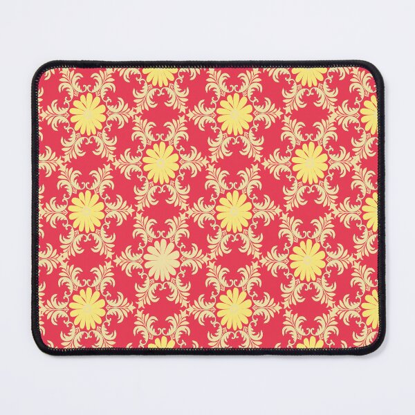 Item preview, A seamless tapestry of radiant golden blossoms and ornate scrolls set against a vibrant crimson canvas. designed and sold by AdesignbyG.
