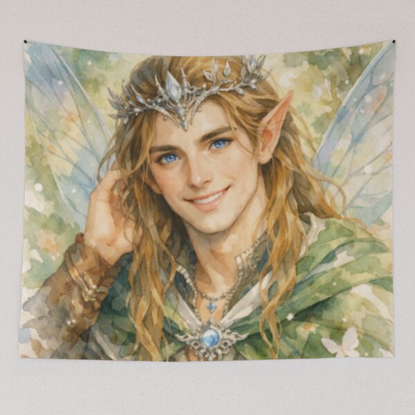 Item preview, Enchanted Forest Fairy Prince Watercolor Portrait designed and sold by Dream Bloom Gallery.