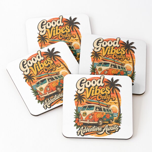 Item preview, Good Vibes Only Retro Surf Van 70s Summer Sunset designed and sold by DraftAndDoneArt.