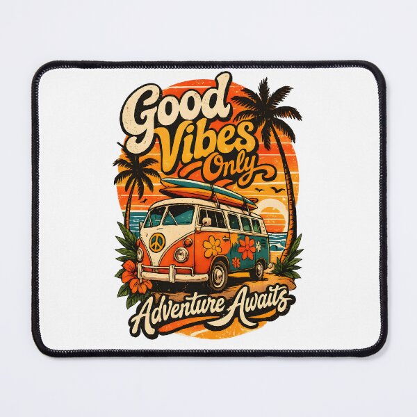 Item preview, Good Vibes Only Retro Surf Van 70s Summer Sunset designed and sold by DraftAndDoneArt.