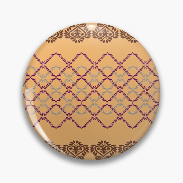 Item preview, A magnificent tapestry of contrasting elegance , blending rich chocolate damask border with a sophisticated purple and gray geometric diamond weave across a warm peach field. designed and sold by AdesignbyG.