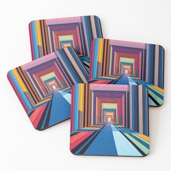 Item preview, Geometric Mirage – Colorful Op Art Optical Illusion Corridor designed and sold by AlgorithmiaArt.