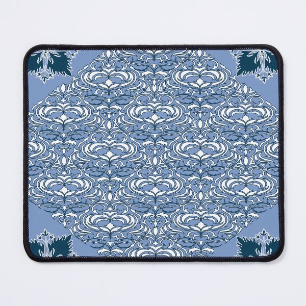 Item preview, A mejestic central diamond of white filigree and matching navy floral rosettes on a serene periwinkle field,for luxurious interior design and textiles. designed and sold by AdesignbyG.