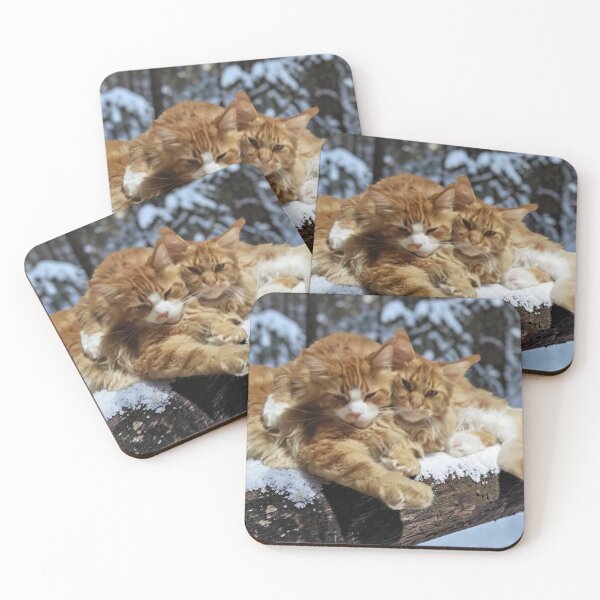 Item preview, Cuddly Maine Coon Cats on a Snowy Log designed and sold by RakyLaky.