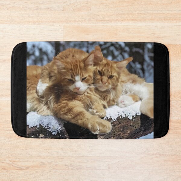 Item preview, Cuddly Maine Coon Cats on a Snowy Log designed and sold by RakyLaky.