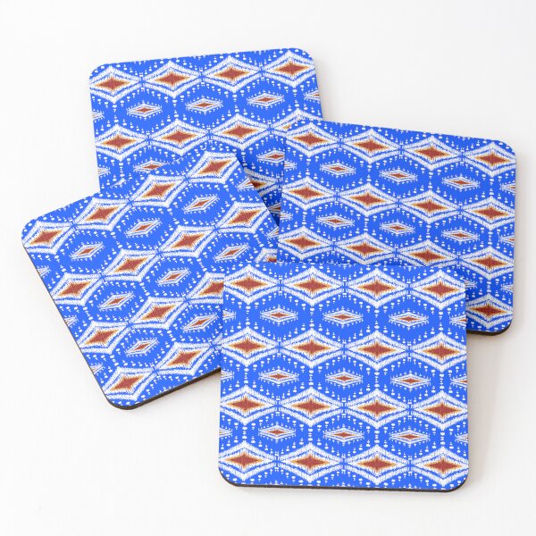 Item preview, Vibrant blue ikat diamond pattern. Traditional geometric textile art with crimson accents. designed and sold by AdesignbyG.