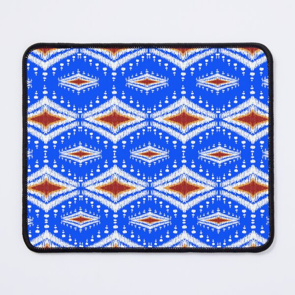 Item preview, Vibrant blue ikat diamond pattern. Traditional geometric textile art with crimson accents. designed and sold by AdesignbyG.