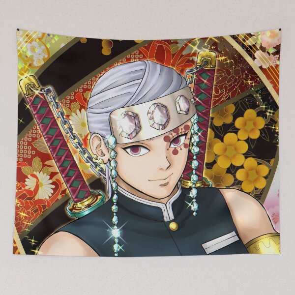 Item preview, Tengen Uzui Demon Slayer Floral Gold Portrait designed and sold by SuperTeamCanada.