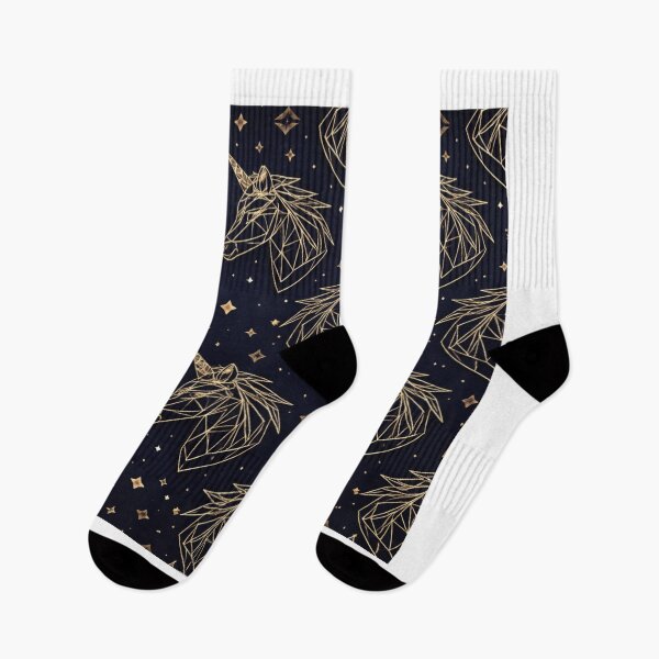 Item preview, Geometric Golden Unicorn Pattern on Midnight Blue Starry Background designed and sold by RushVibeWear.
