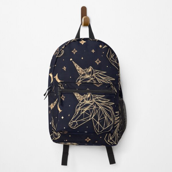 Item preview, Geometric Golden Unicorn Pattern on Midnight Blue Starry Background designed and sold by RushVibeWear.