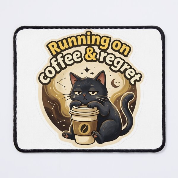 Item preview, Running on Coffee and Regret Funny Black Cat Sticker designed and sold by TheLazyVibe.