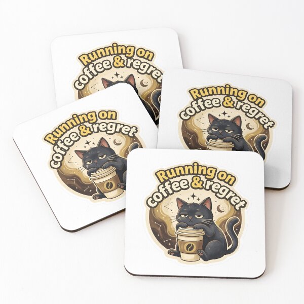 Item preview, Running on Coffee and Regret Funny Black Cat Sticker designed and sold by TheLazyVibe.